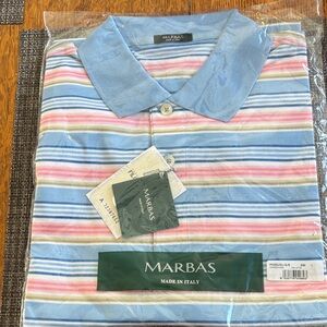 Men's Striped Polo Shirt - Blue and Pink